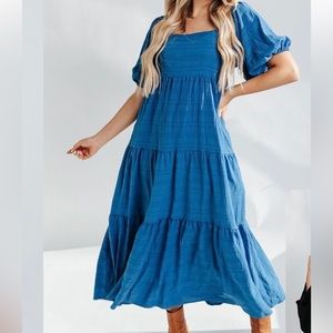 Piper & Scoot- Blue mid length dress- L